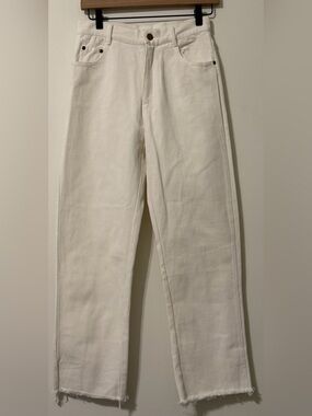 Girl and the Sun Ivory Wide Leg Cropped Jeans Raw Hem 100% Cotton NWT Size S